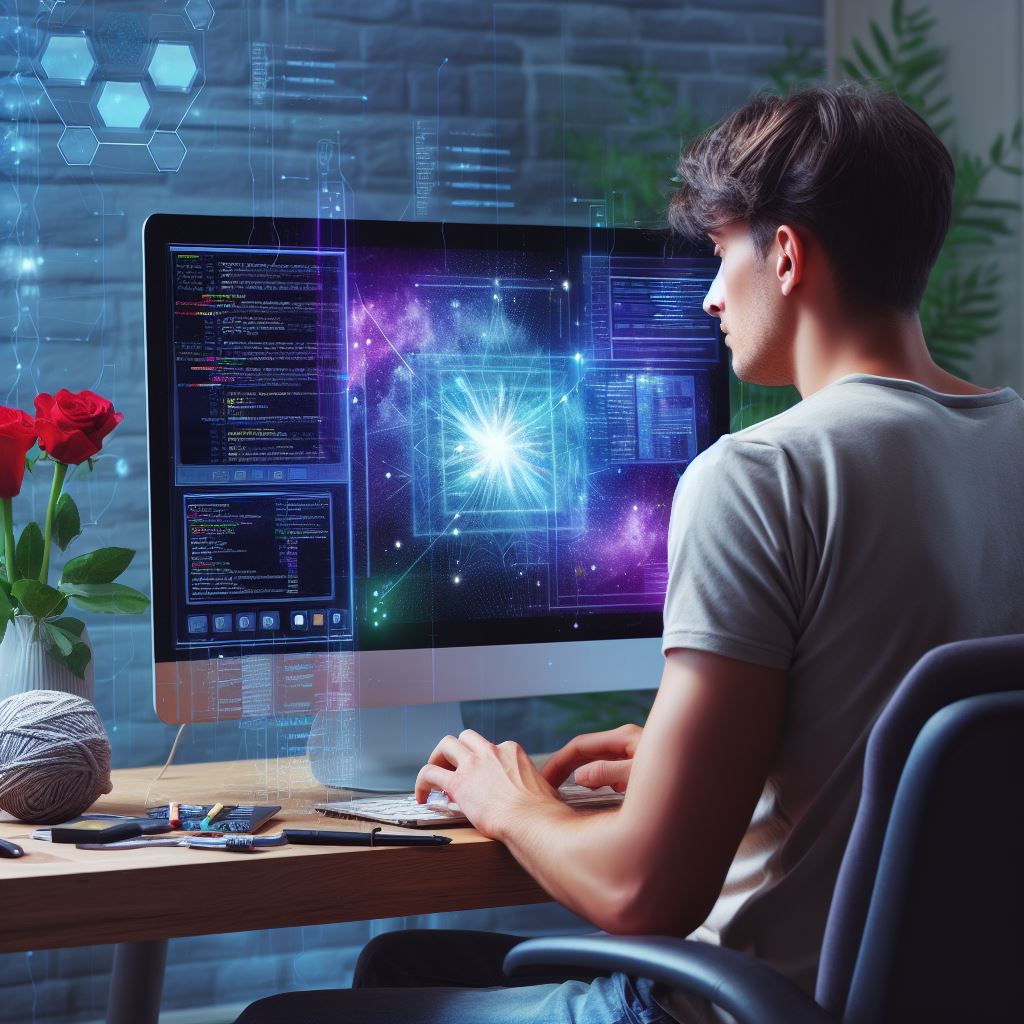 man sitting in front of computer installing software