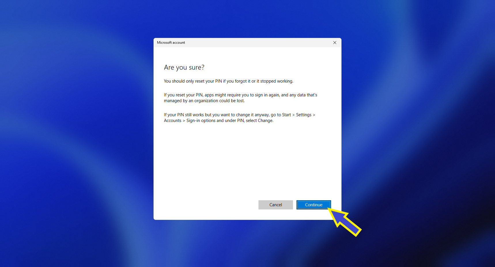 Windows 11 Are you sure to reset PIN - TechZee IT Solutions